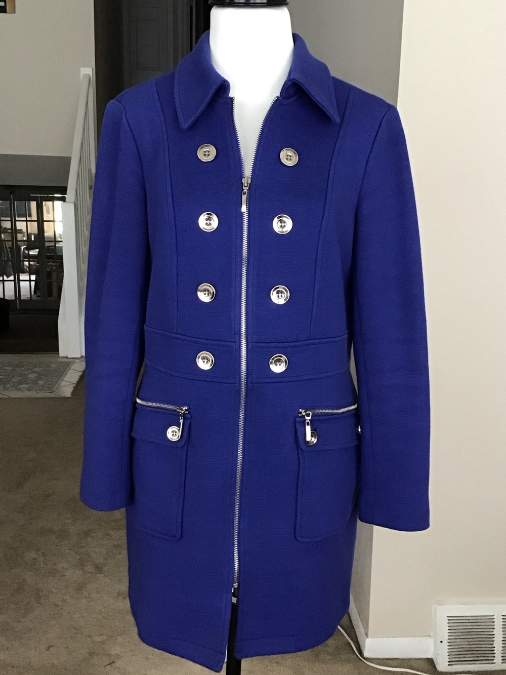 INC International Concepts Royal Blue Double-Breasted Look Zip-Front Jacket